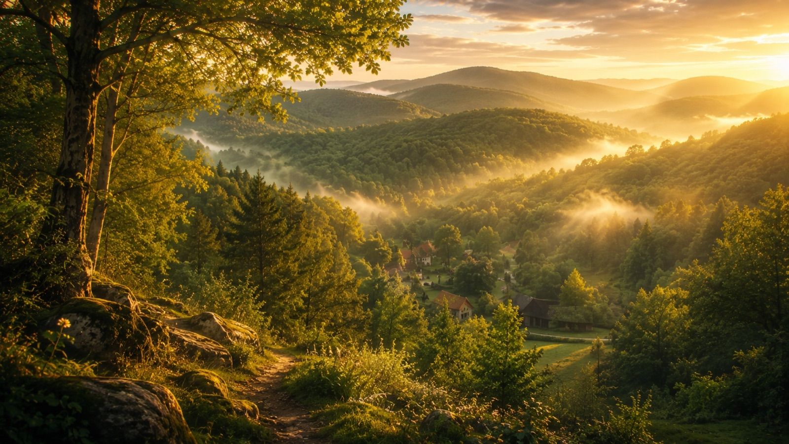 Háromhuta a Zemplén erdő ölelte völgyében, madártávlatból